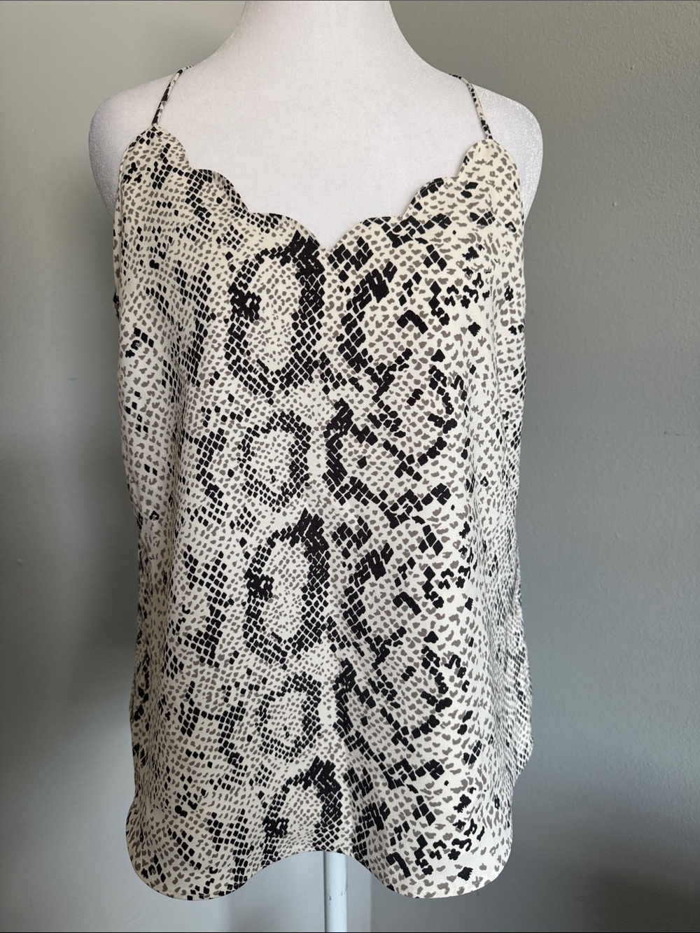 J. Crew Black and White Snake-Print Scalloped Cami